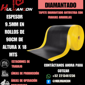 TAPETE ANTIFATIGA DIAMANTADO CON FRANJA DE SEGURIDAD